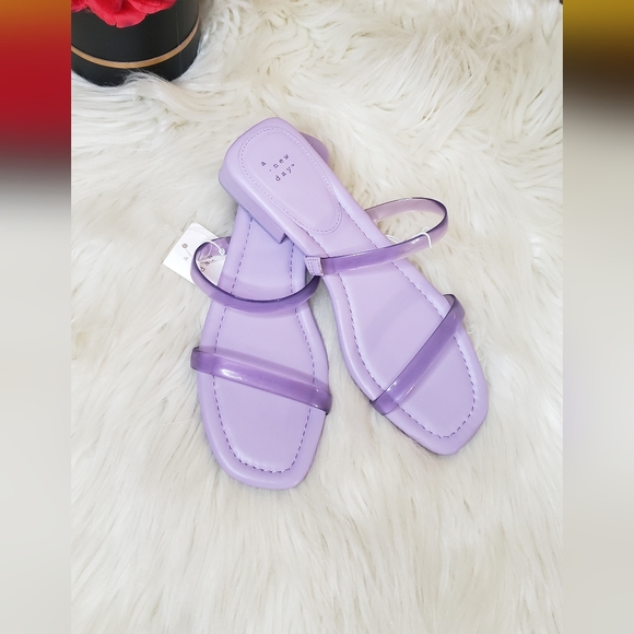 A New Day NWT Annie Lavender Purple 2 Strap Jelly Slide Block Heel Flat Sandals - Picture 3 of 7
